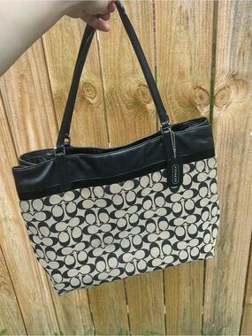 Vintage Coach Signature Canvas Tote in Black and Cream